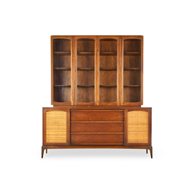 Lane Rhythm Vintage Mid Century Modern China Cabinet Hutch c. 1960s — walnut construction, front view