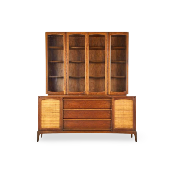 Lane Rhythm Vintage Mid Century Modern China Cabinet Hutch c. 1960s — walnut construction, front view