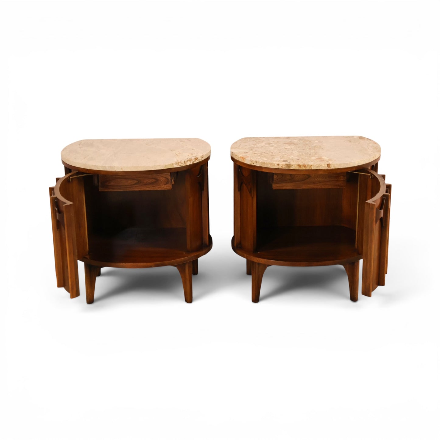 Kent Coffey Perspecta Vintage Mid Century Modern Marble Top Pair of Nightstands c. 1960s