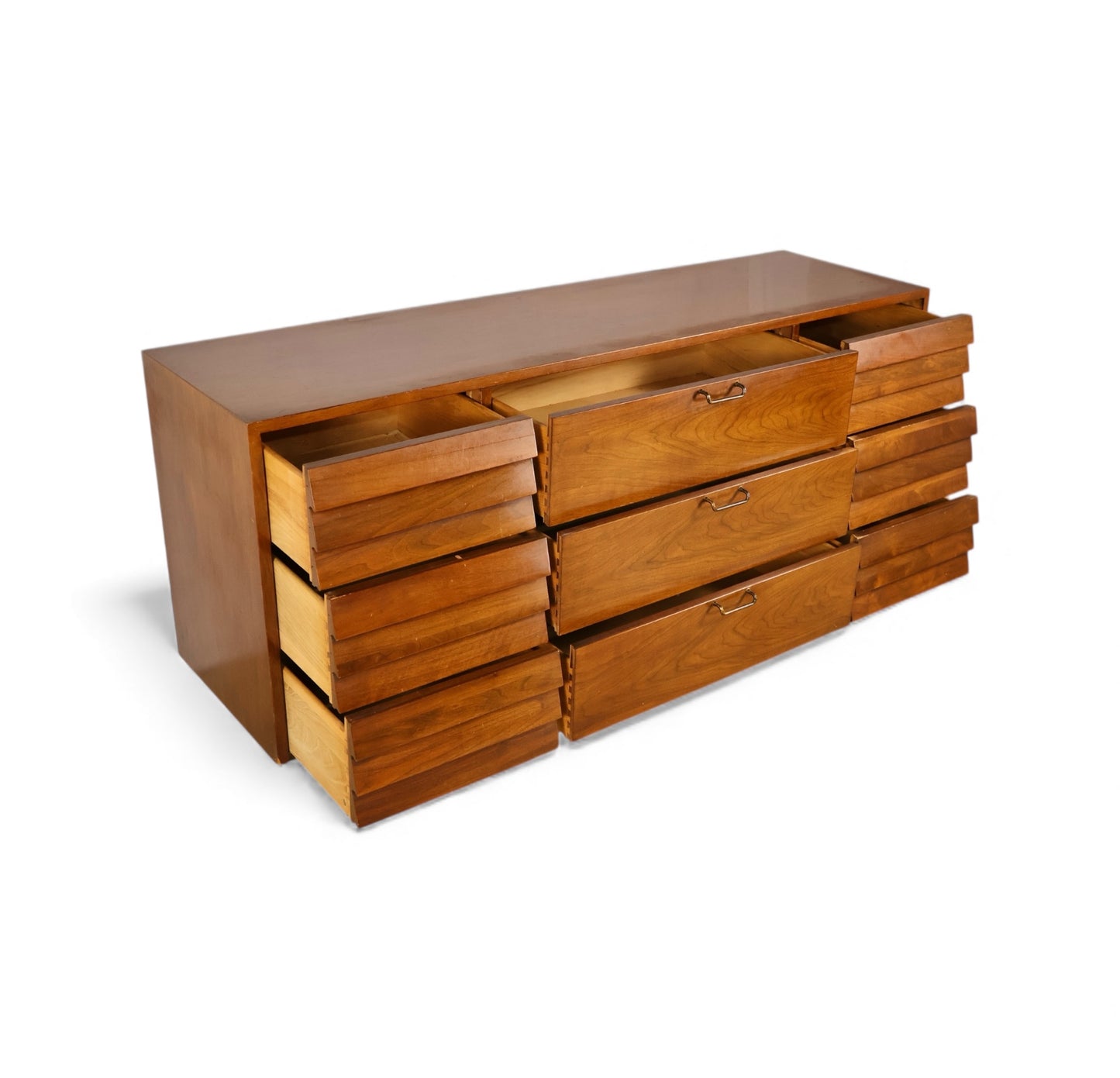 American of Martinsville Dania Collection Vintage Mid Century Modern 9 Drawer Lowboy Dresser c. 1960s