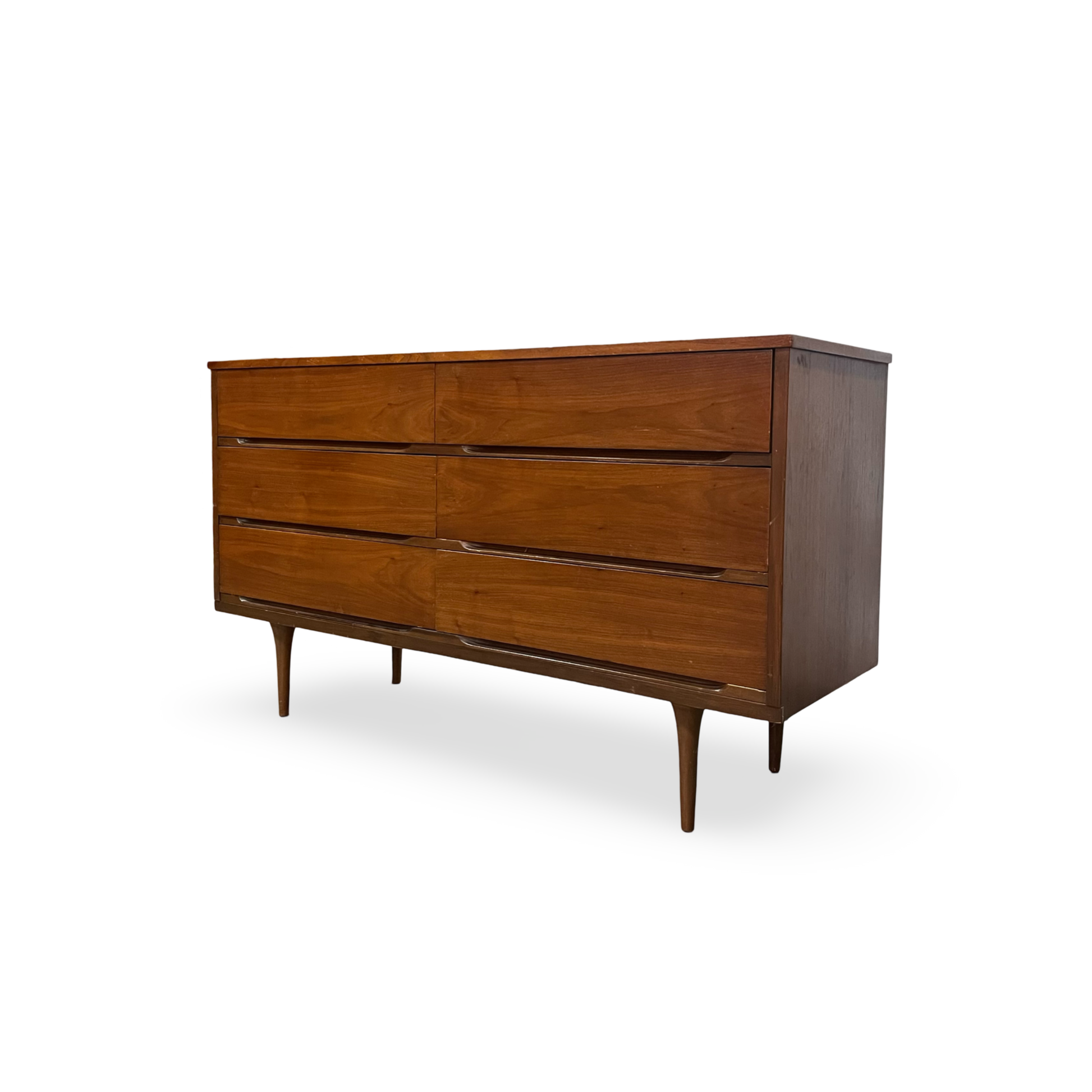Vintage Mid Century Modern 6 Drawer Long Walnut Dresser c. 1960s Vintage Mid Century Modern 6 Drawer Long Walnut Dresser c. 1960s