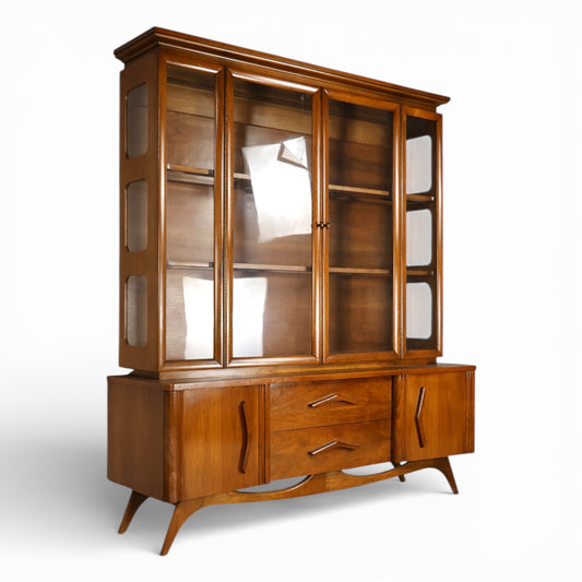 Young Manufacturing Vintage 2 Piece Mid Century Modern China Cabinet c. 1960s