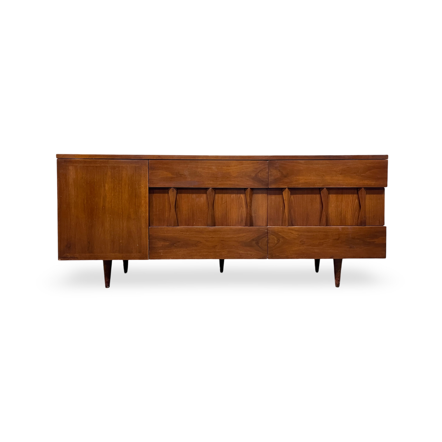 American of Martinsville Vintage Mid Century Modern Brutalist Lowboy Dresser c. 1960s