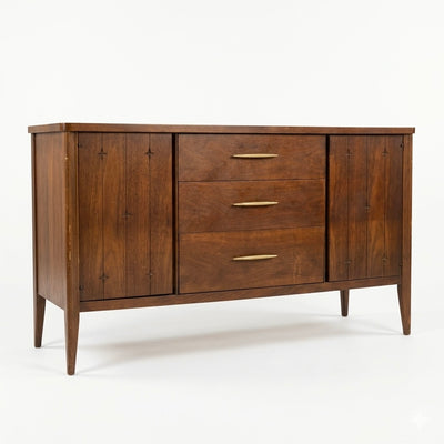 Broyhill Saga Vintage Mid Century Modern Credenza Buffet c. 1960s — walnut construction, front view