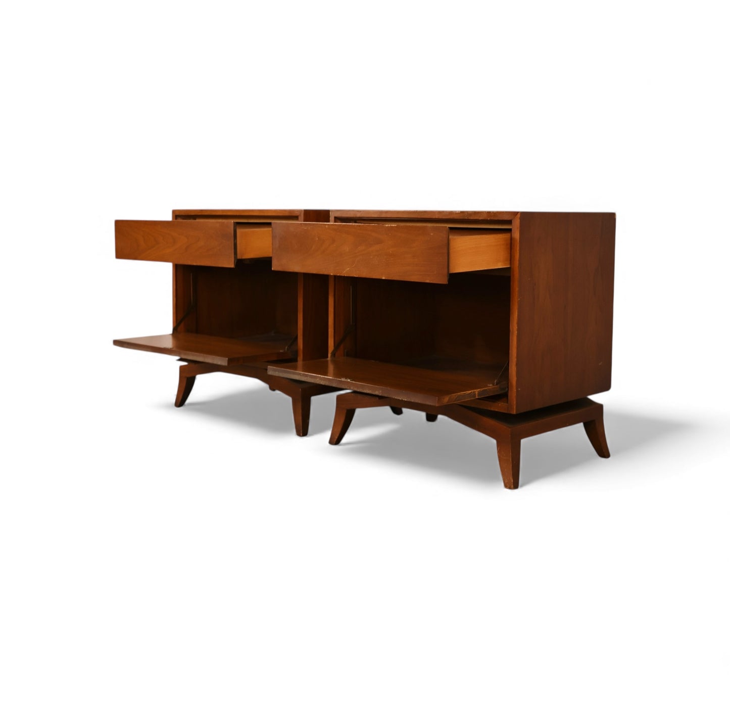 Tomlinson Pair of Vintage Mid Century Modern Burl and Walnut  Nightstands c. 1960s