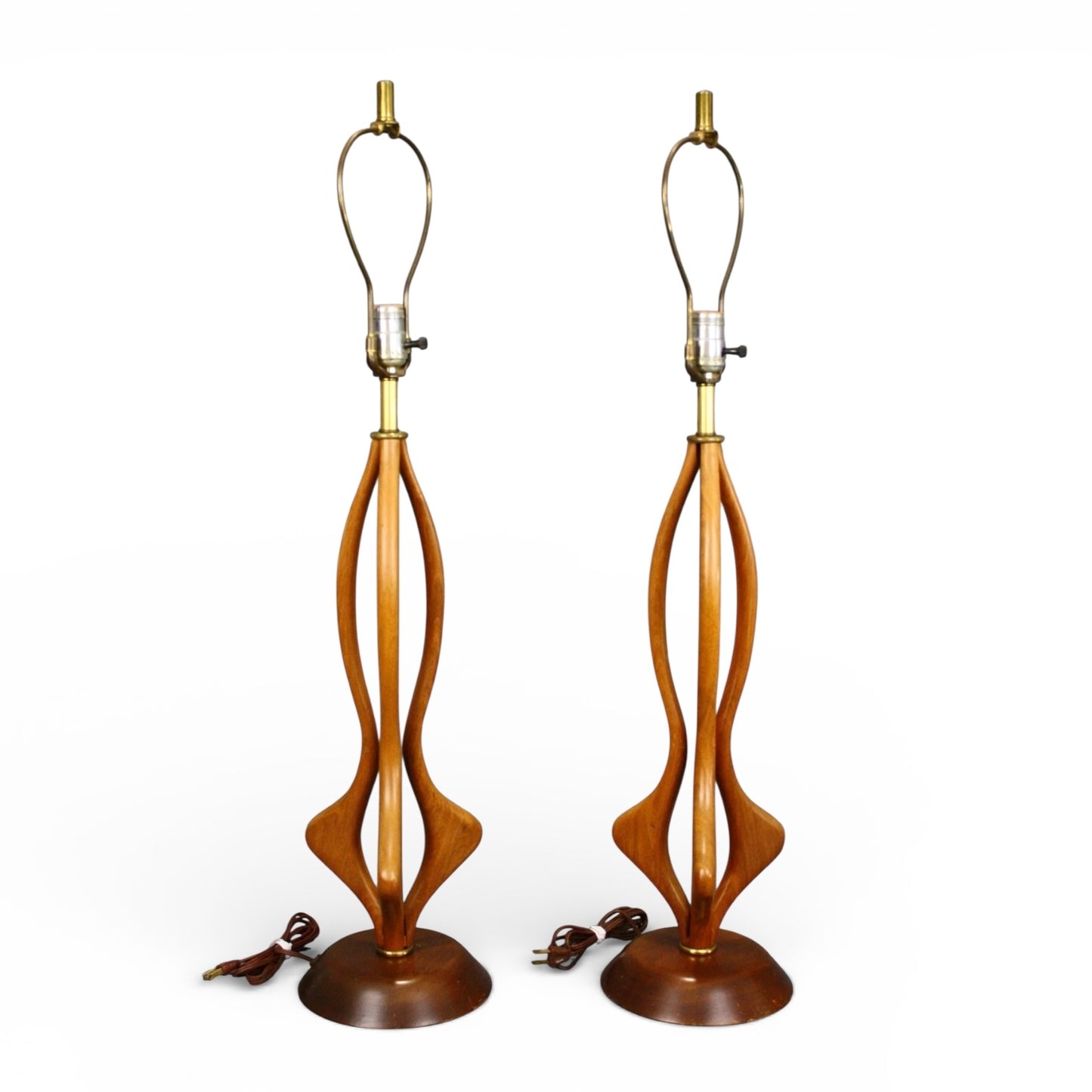 Modeline Style Pair of Vintage Mid Century Modern Sculpted Walnut Table Lamps c. 1960s