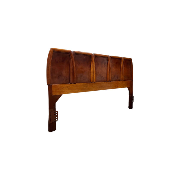 Red Lion Vintage Mid Century Modern Walnut & Burl Queen/Full Headboard — burl construction, front view