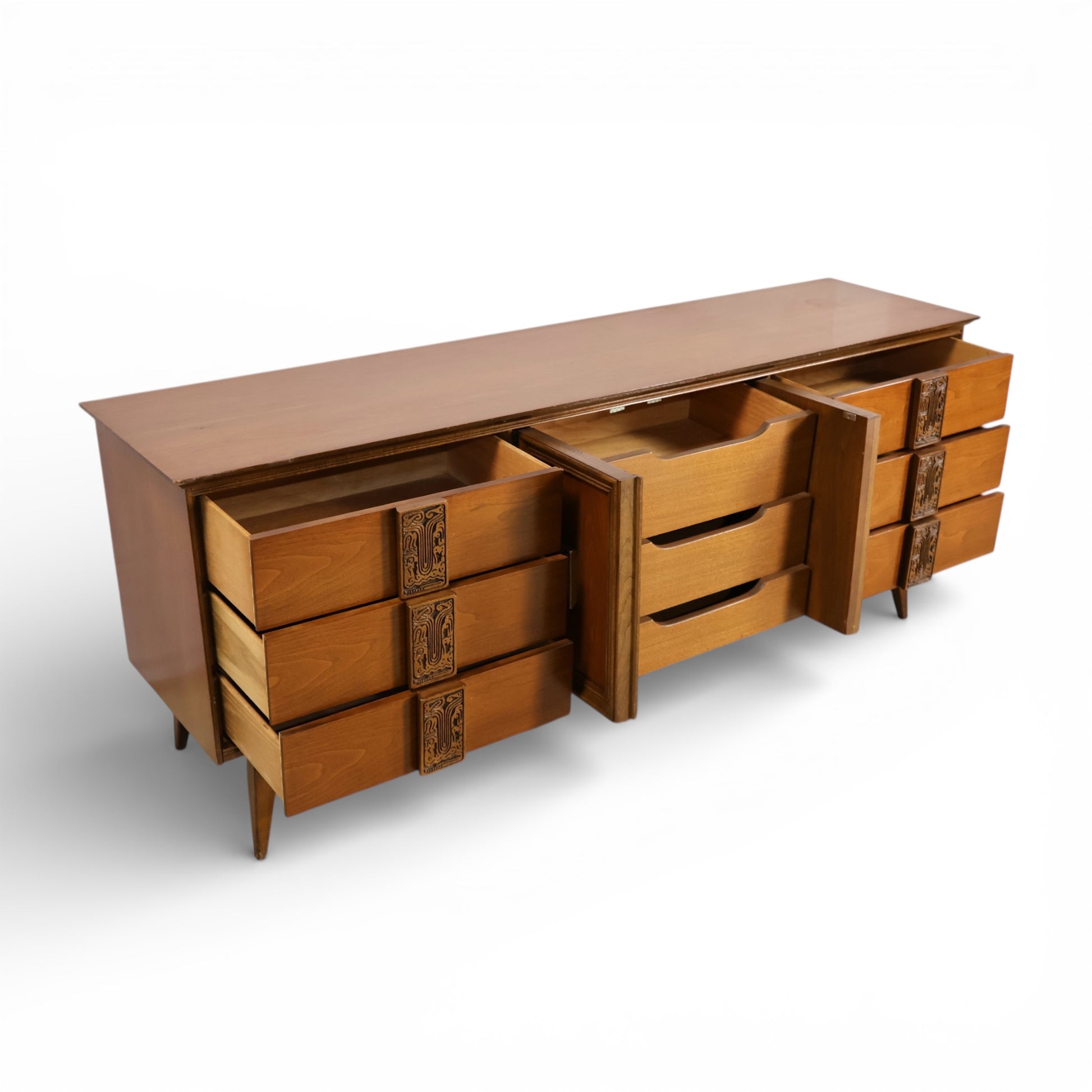 Bassett Mayan Vintage Mid Century Modern Tiki 9 Drawer Lowboy Dress... – MOD CITY MADNESS