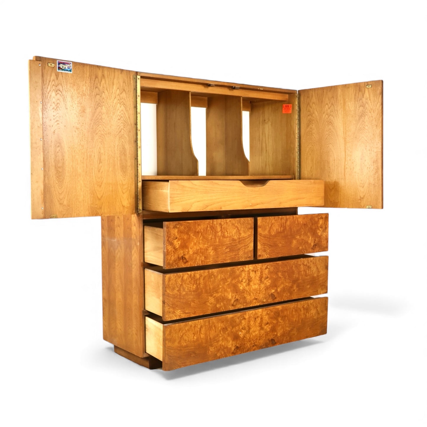 Lane Vintage Brutalist Mid Century Modern Burl Armoire c. 1970s