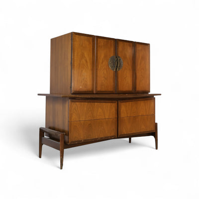 Helen Hobey Baker Vintage Mid Century Modern Highboy Dresser c. 1960s — brass construction, front view