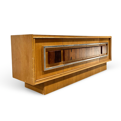 Tobago Furniture Brutalist Mid Century Modern Oak and Rosewood Lowb... — oak construction, front view