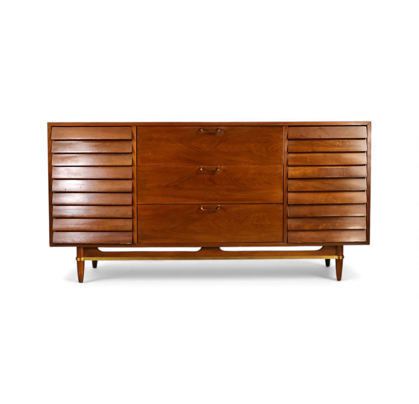 American of Martinsville Dania Collection Vintage Mid Century Modern 9 Drawer Lowboy Dresser c. 1960s