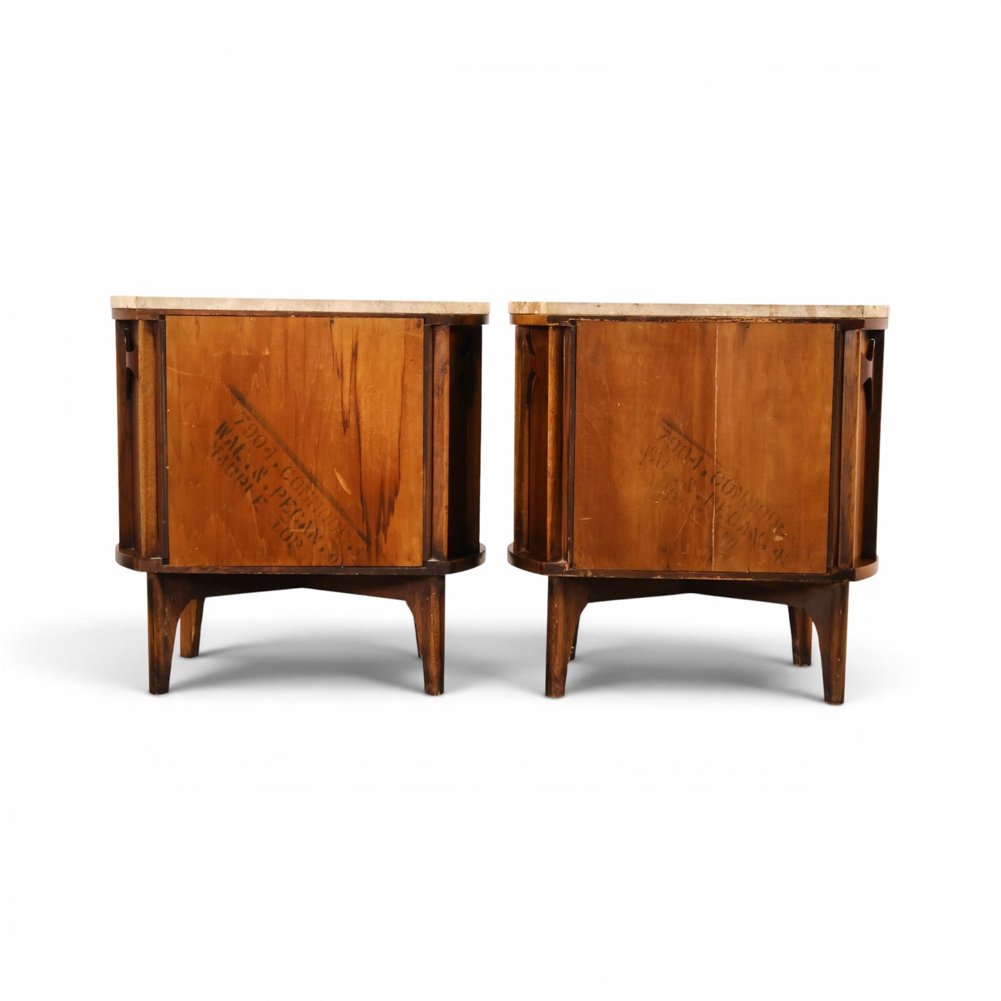 Kent Coffey Perspecta Vintage Mid Century Modern Marble Top Pair of Nightstands c. 1960s