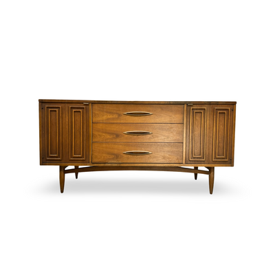 Broyhill Sculptra Vintage Mid Century Modern Credenza c. 1960s — walnut construction, front view