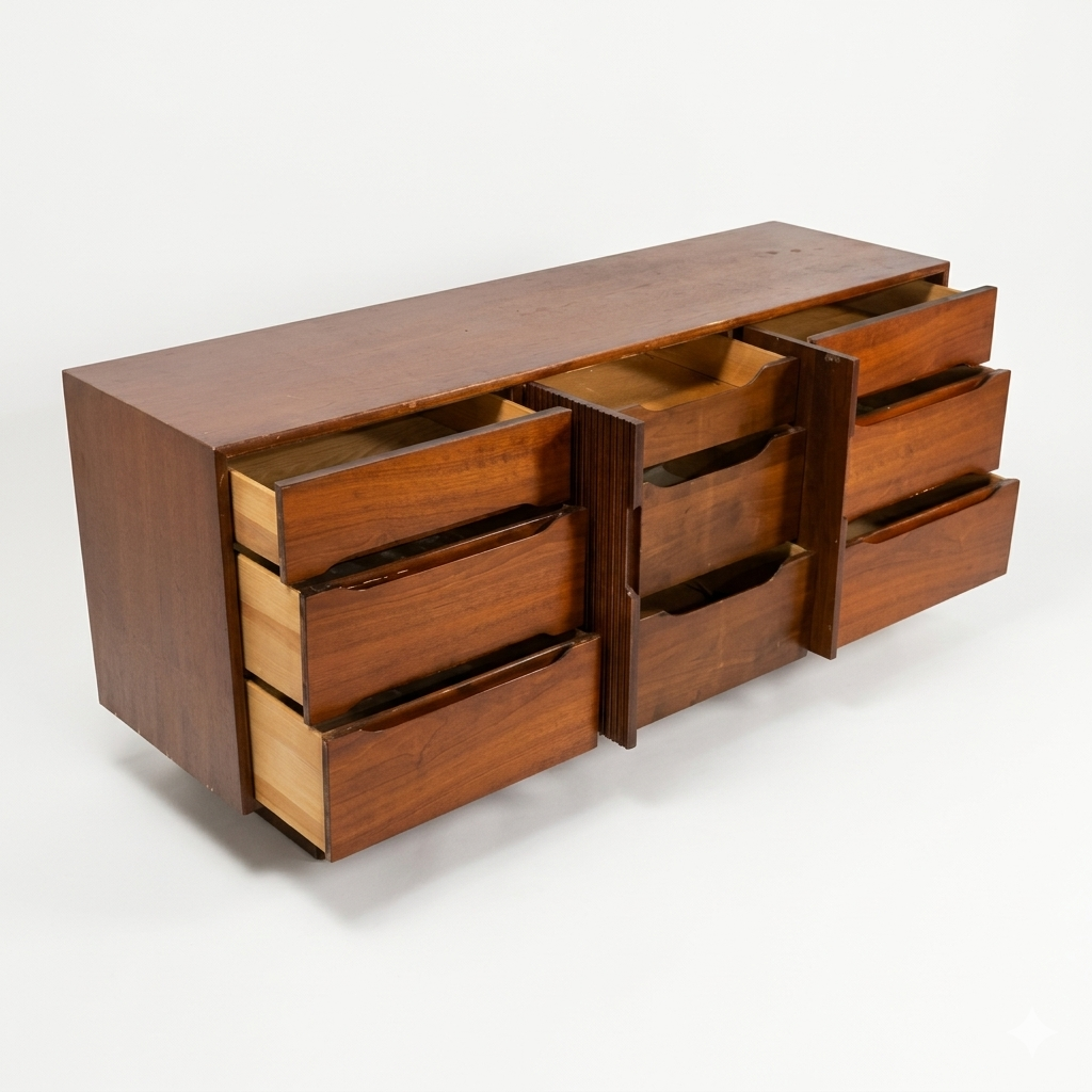 Ramseur Furniture Vintage Mid Century Modern 9 Drawer Lowboy Dresser c. 1960s