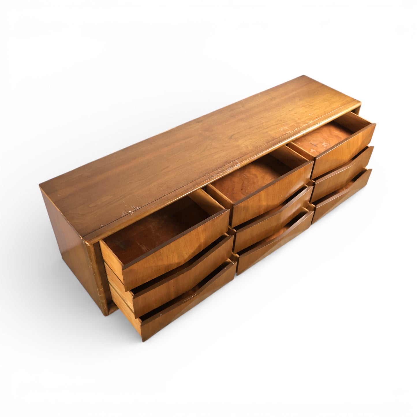 United Furniture Diamond Front Vintage Mid Century Modern 9 Drawer Lowboy Dresser c. 1960s