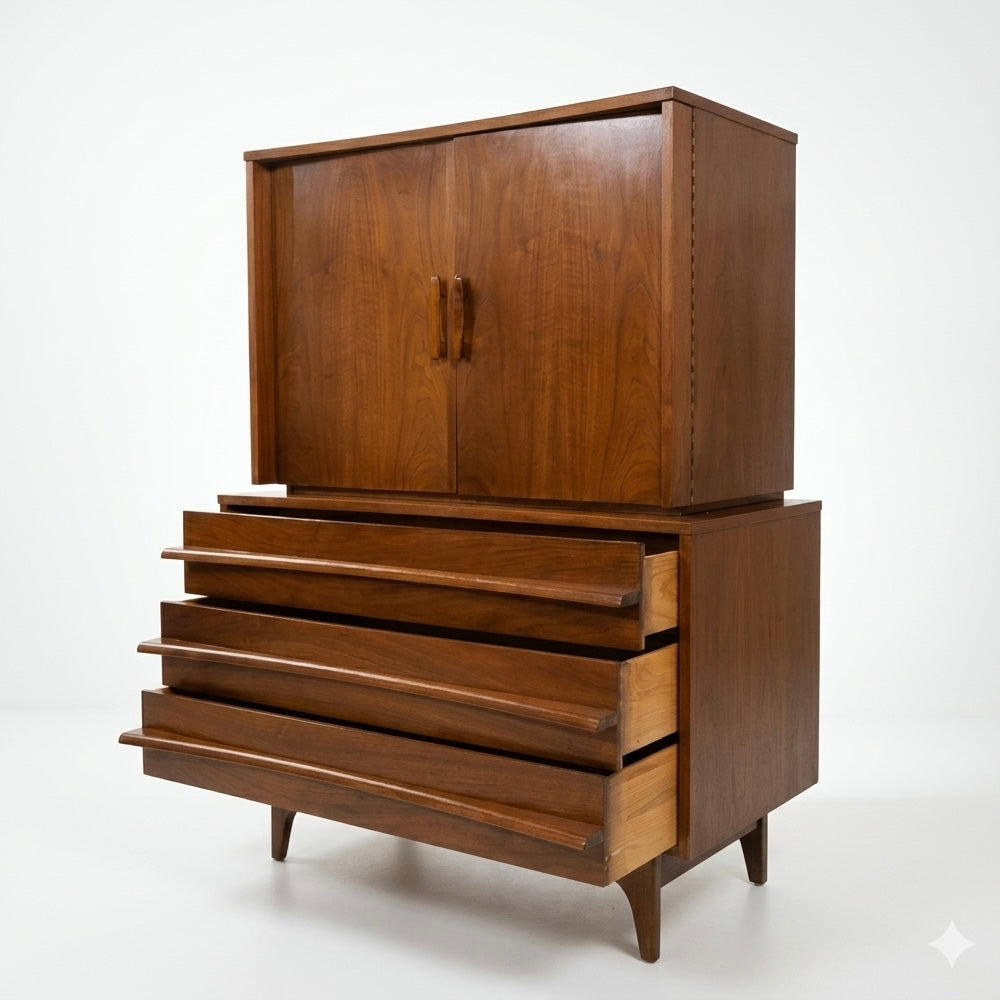 Young Manufacturing Vintage Concave Top Mid Century Modern Highboy Dresser c. 1960s — view 4