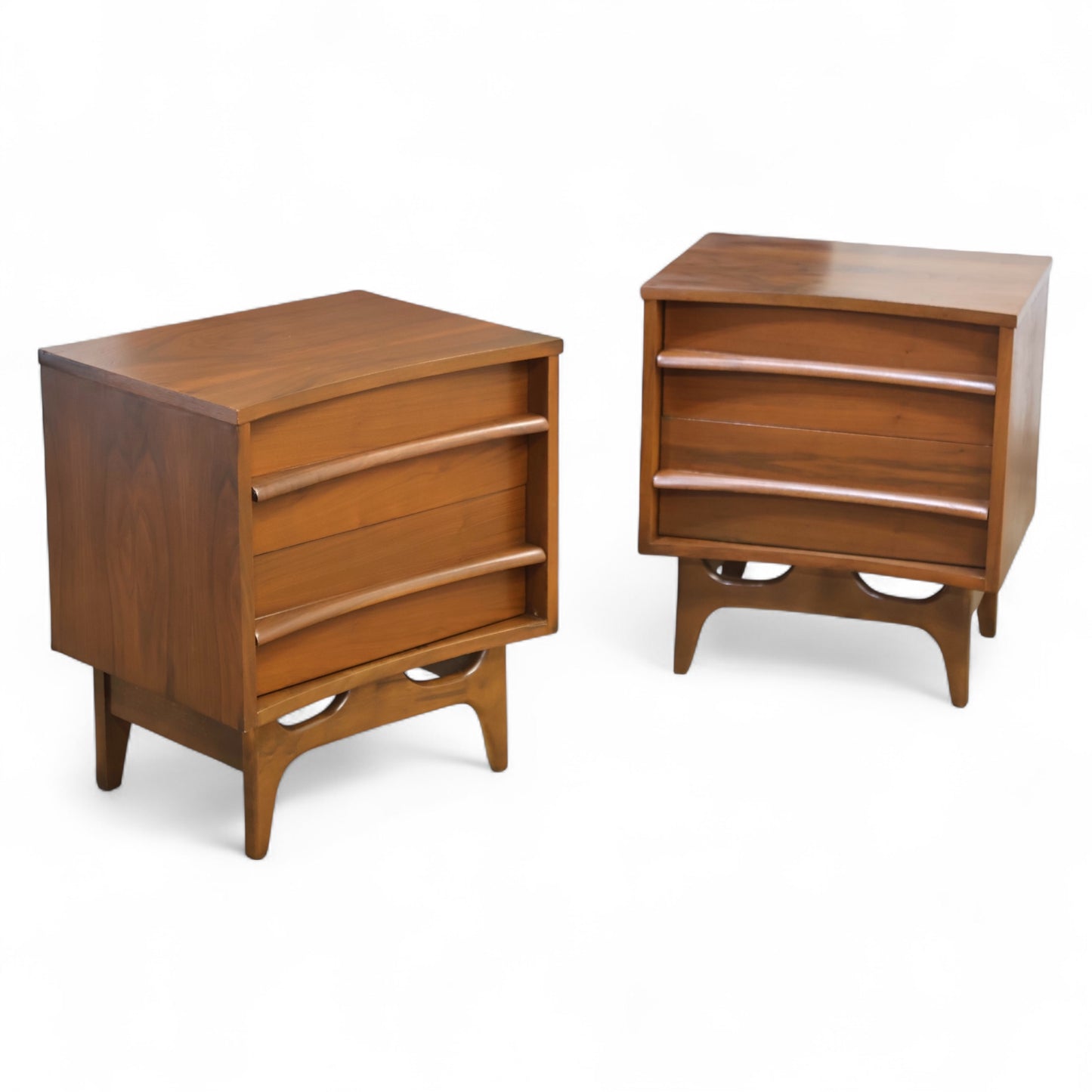 Young Manufacturing Vintage Mid Century Modern Concave Top Pair of Sculpted Nightstands c. 1960s