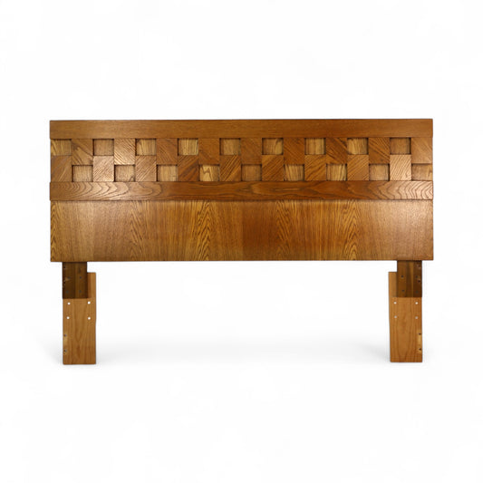 Lane Staccato Vintage Mid Century Modern Brutalist White Oak Queen Headboard c. 1970s
