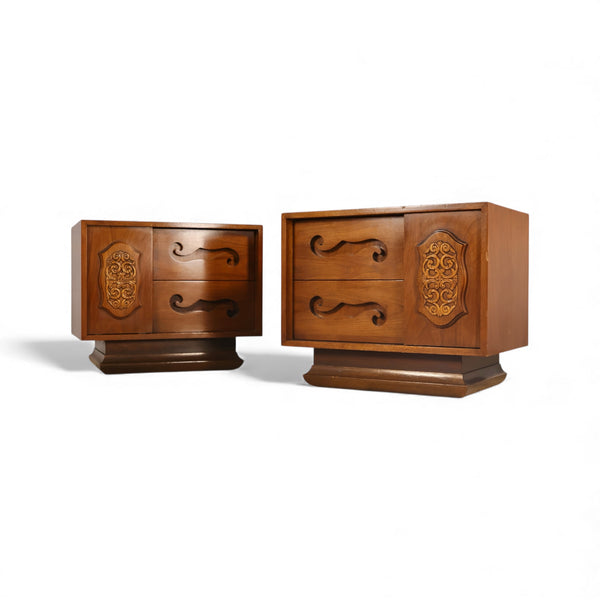 Young Manufacturing Vintage Pair of Mid Century Modern Brutalist Sp... — walnut construction, front view