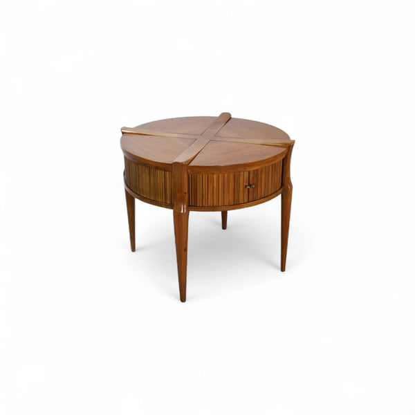 Stunning Vintage Mid Century Modern Tambour Walnut Side Table c. 1960s — front view