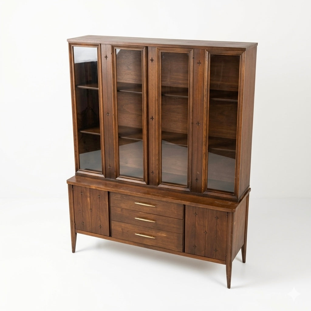 Broyhill Saga Vintage Mid Century Modern Two Piece Buffet and Hutch... — view 5