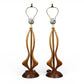 Modeline Style Pair of Vintage Mid Century Modern Sculpted Walnut Table Lamps c. 1960s