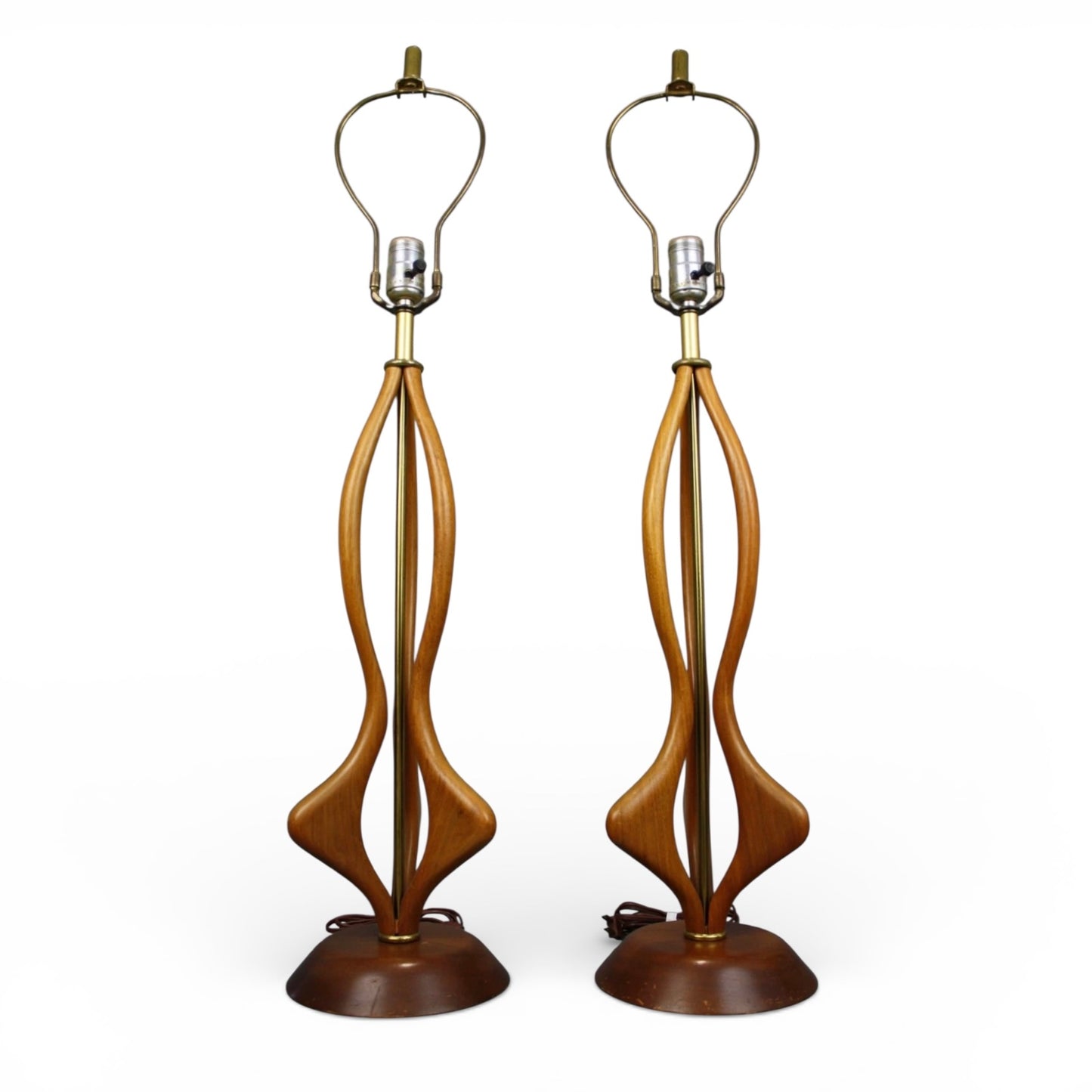 Modeline Style Pair of Vintage Mid Century Modern Sculpted Walnut Table Lamps c. 1960s