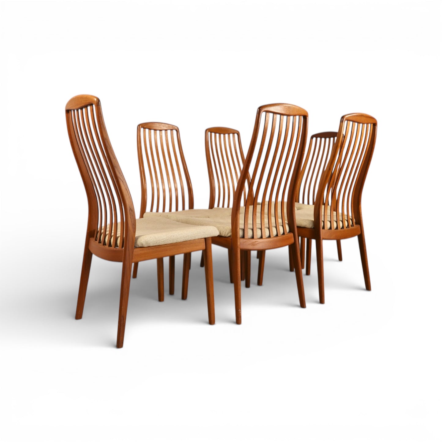 Benny Linden Set of 6 Vintage Mid Century Danish Modern Teak Dininf Chairs c. 1970s