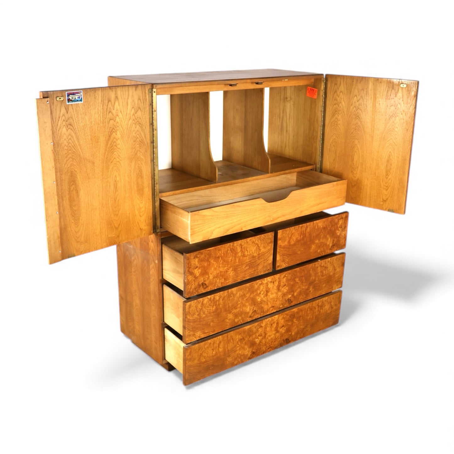 Lane Vintage Brutalist Mid Century Modern Burl Armoire c. 1970s