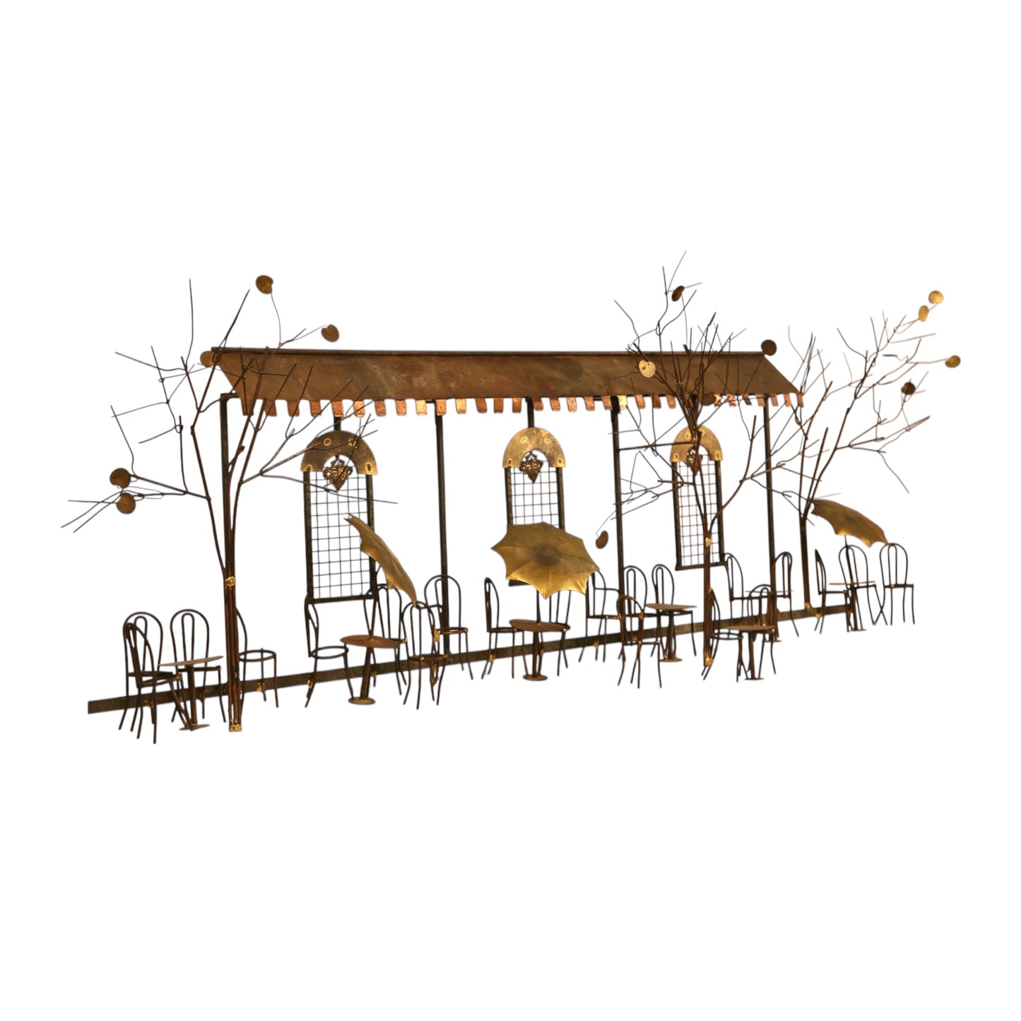 Curtis Jere Vintage Mid Century Modern Brass Wall Hanging Parisian Cafe Sculpture c. 1960s