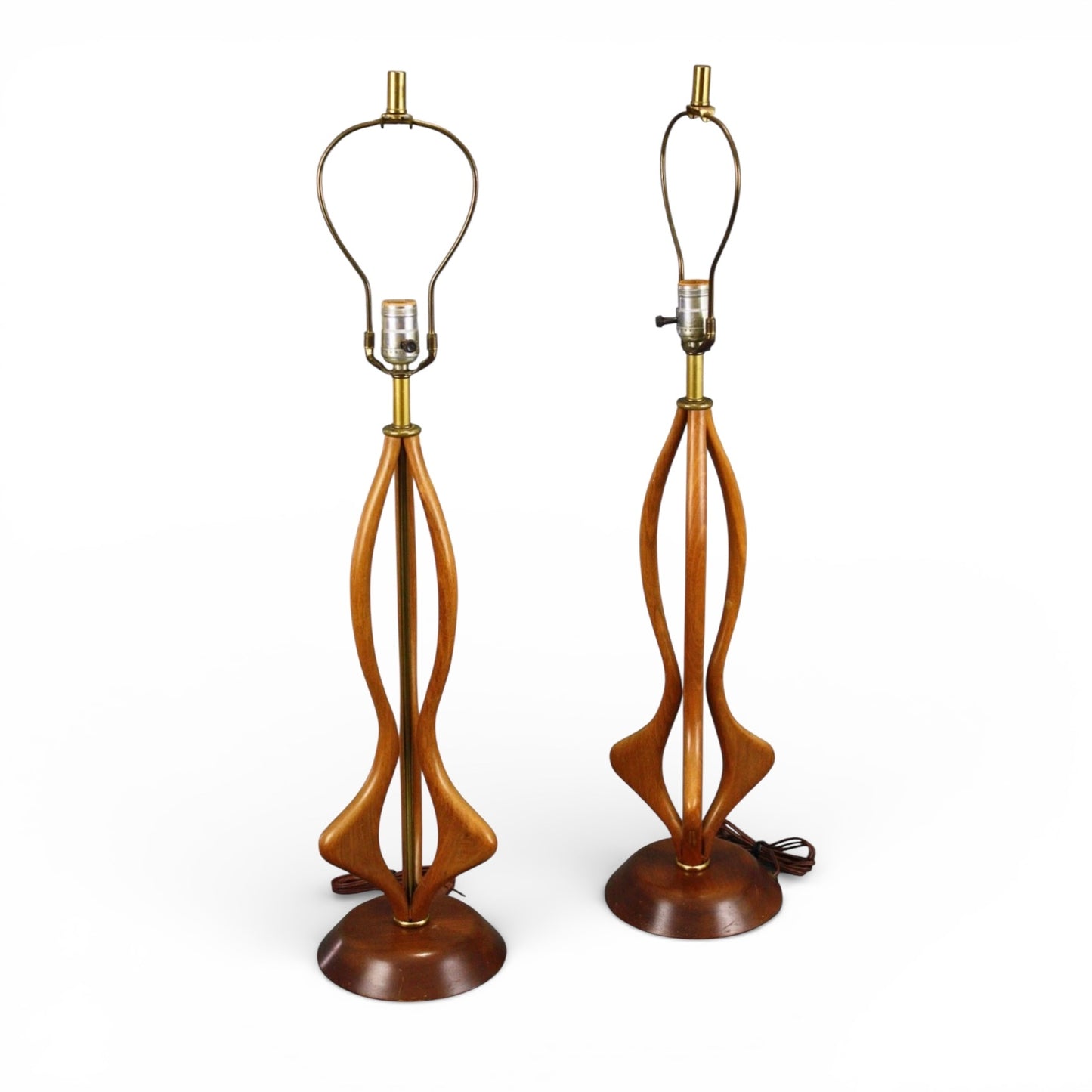 Modeline Style Pair of Vintage Mid Century Modern Sculpted Walnut Table Lamps c. 1960s