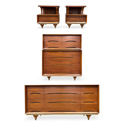 Kent Coffey Elegante Vintage Mid Century Modern 4 Piece Bedroom Set... — walnut construction, front view