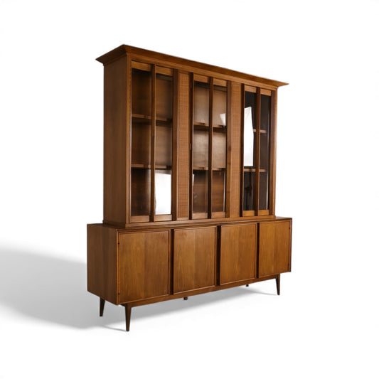 American of Martinsville Vintage Mid Century Modern 2 Piece China Cabinet Hutch c. 1960s