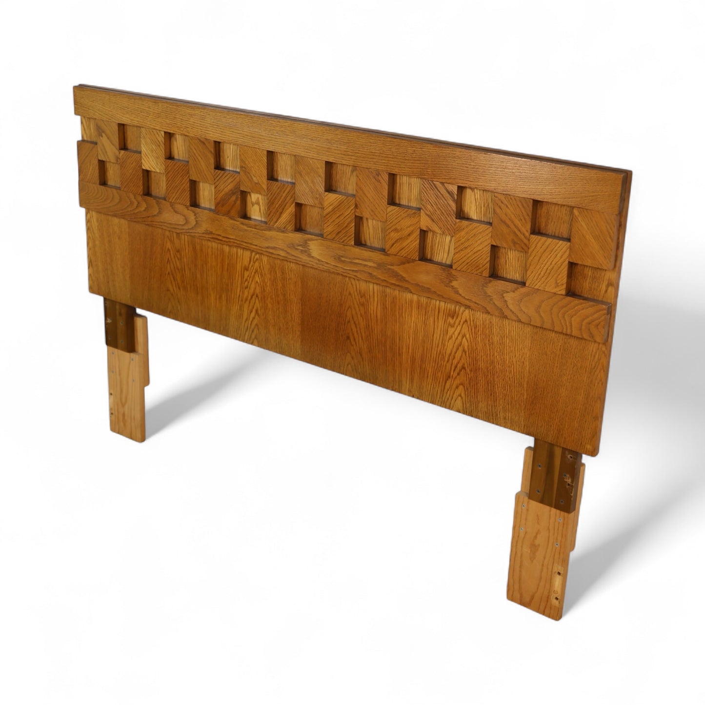 Lane Staccato Vintage Mid Century Modern Brutalist White Oak Queen Headboard c. 1970s