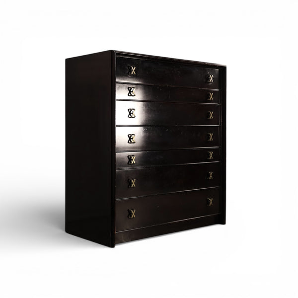 Paul Frankl for Johnson Furniture Black Lacquer Vintage Mid Century... — chrome construction, front view