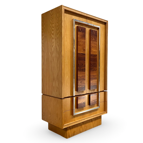 Tobago Furniture Brutalist Mid Century Modern Armoires c. 1970s — oak construction, front view