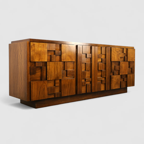 Lane Staccato Vintage Brutalist Mid Century Modern Lowboy 9 Drawer ... — walnut construction, front view