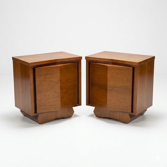 Pair of wooden side tables on a white background