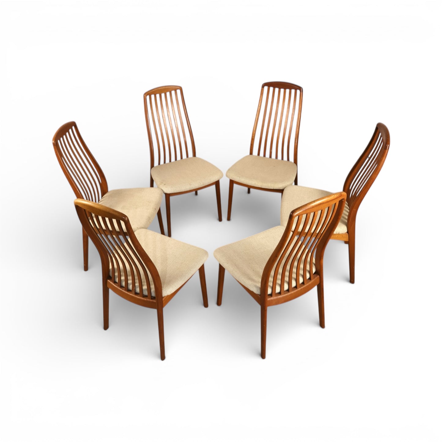 Benny Linden Set of 6 Vintage Mid Century Danish Modern Teak Dininf Chairs c. 1970s