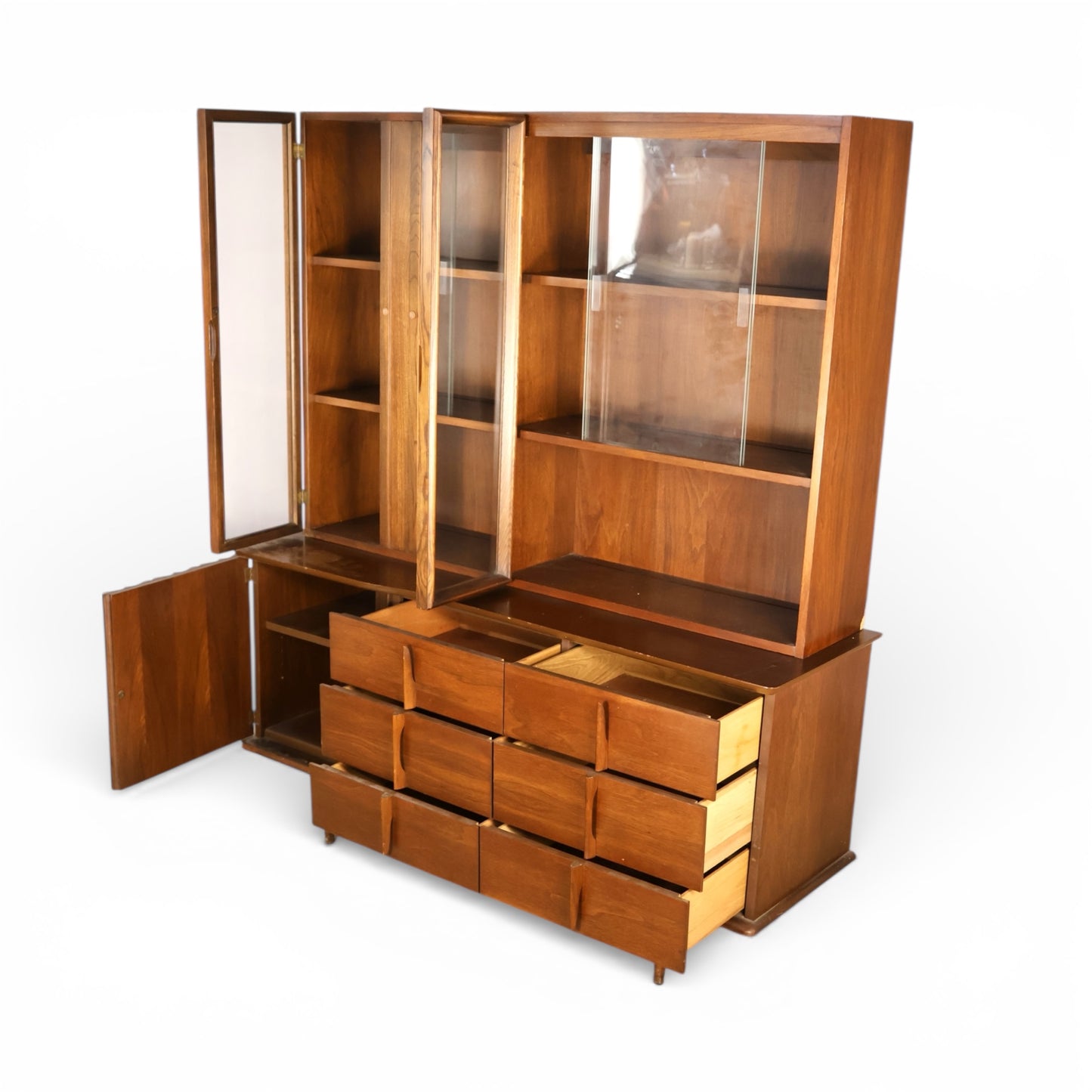 United Furniture Vintage Mid Century Modern 2 Piece China Cabinet Buffet and Hutch c. 1960s