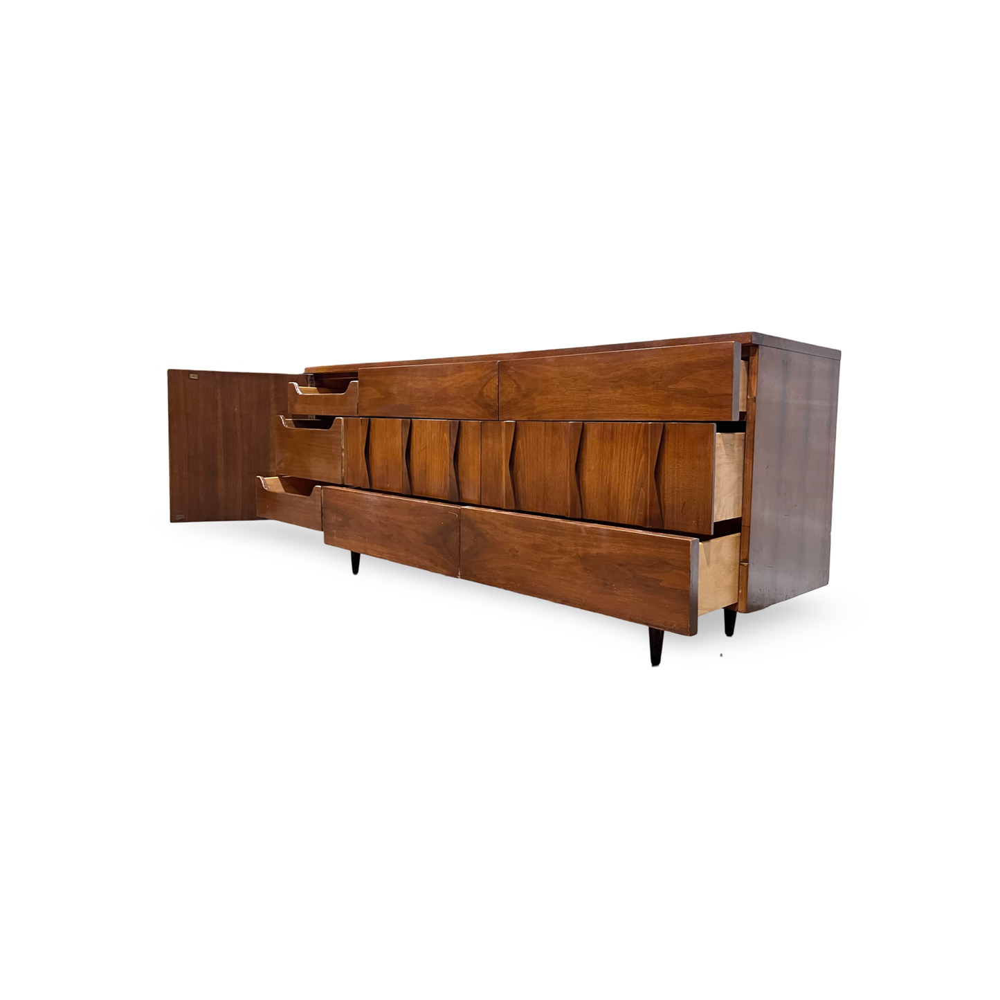 American of Martinsville Vintage Mid Century Modern Brutalist Lowboy Dresser c. 1960s