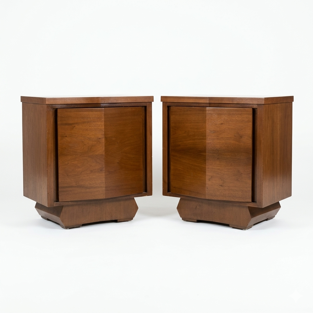 Sculptural Atomic Style Vintage Mid Century Modern Pair of Nightsta... — hardware detail
