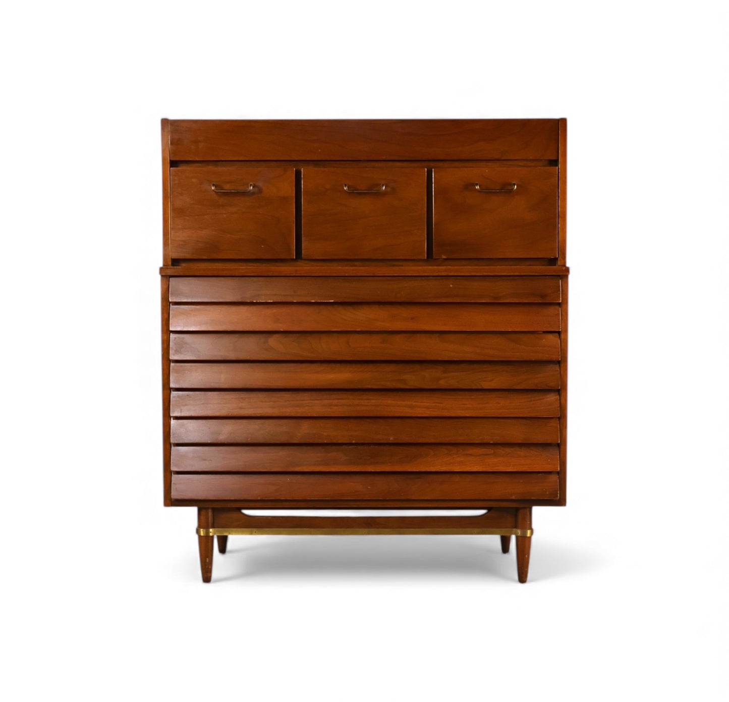 American of Martinsville Dania Collection Vintage Mid Century Modern Highboy Dresser c. 1960s