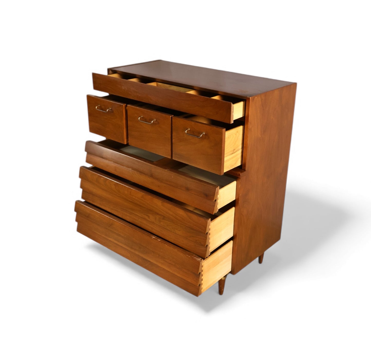 American of Martinsville Dania Collection Vintage Mid Century Modern Highboy Dresser c. 1960s