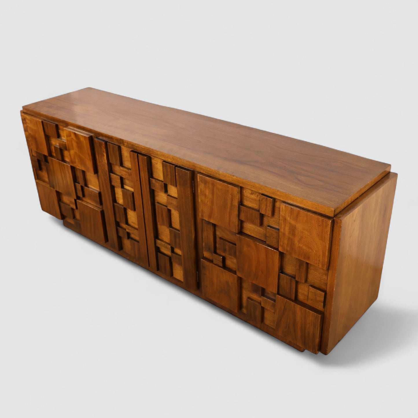 Lane Staccato Vintage Brutalist Mid Century Modern Lowboy 9 Drawer Dresser c. 1970s