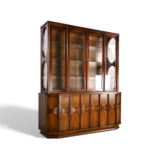 Kent Coffey Perspecta Vintage Mid Century Modern 2 Piece China Cabinet & Hutch c. 1960s