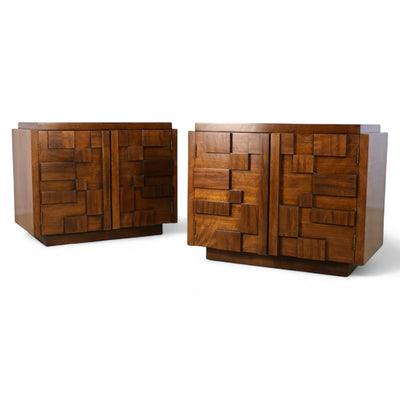 Lane Staccato Vintage Brutalist Mid Century Modern Pair of Nightsta... — walnut construction, front view
