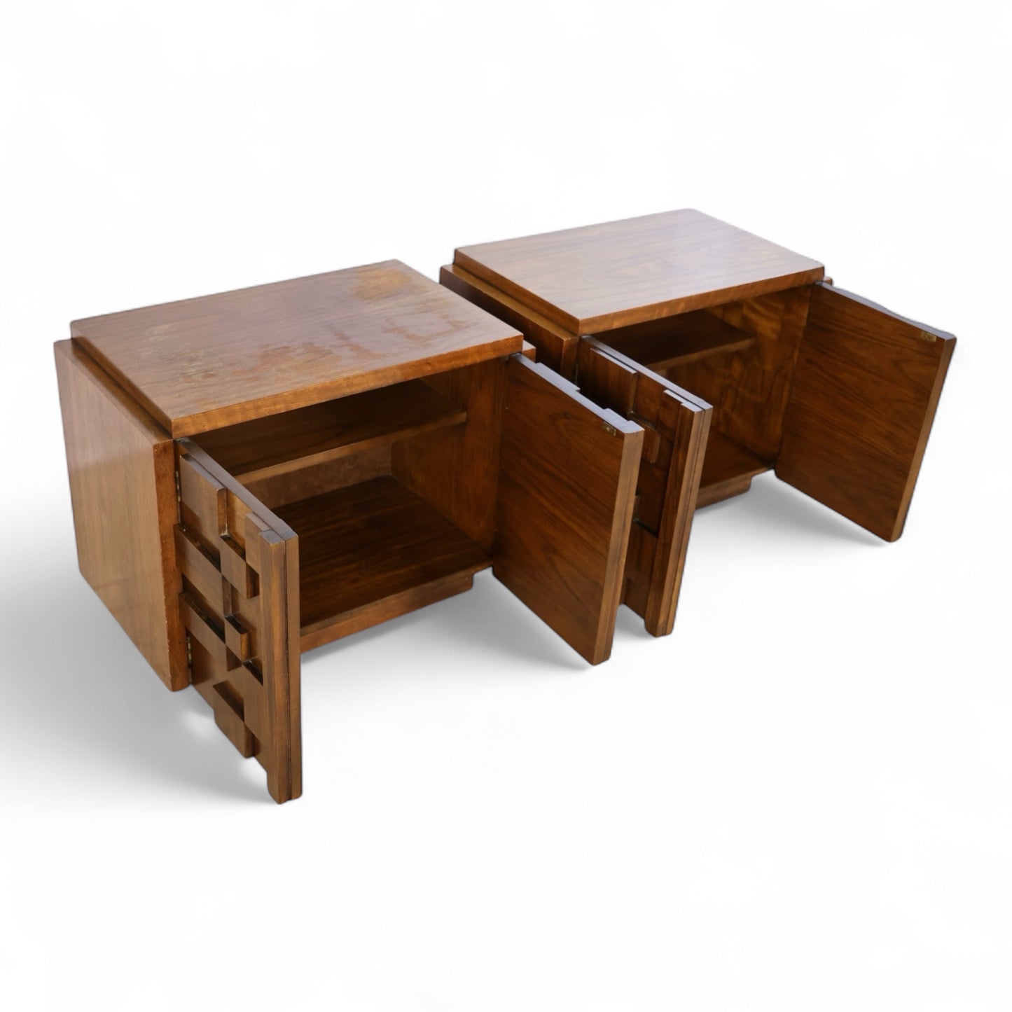 Lane Staccato Vintage Brutalist Mid Century Modern Pair of Nightstands c. 1960s