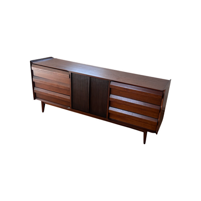 Lane First Edition Vintage Mid Century Modern Brutalist Lowboy Dres... — walnut construction, front view